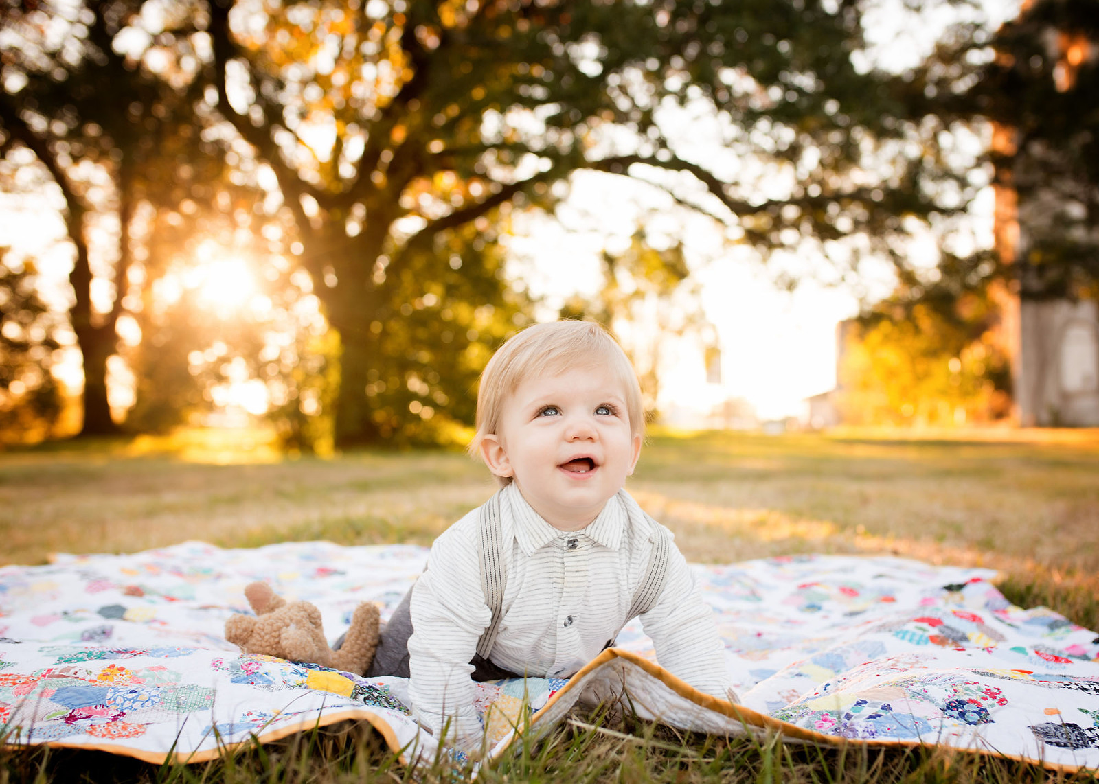 sunset baby boy vintage quilt teddy bear